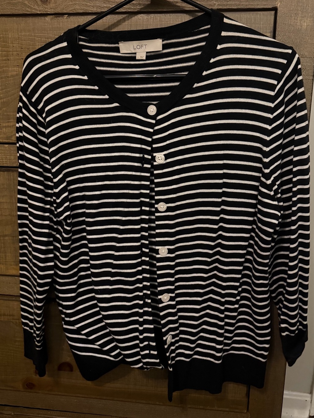 LOFT Black & White Striped Button-Front womens Sweater